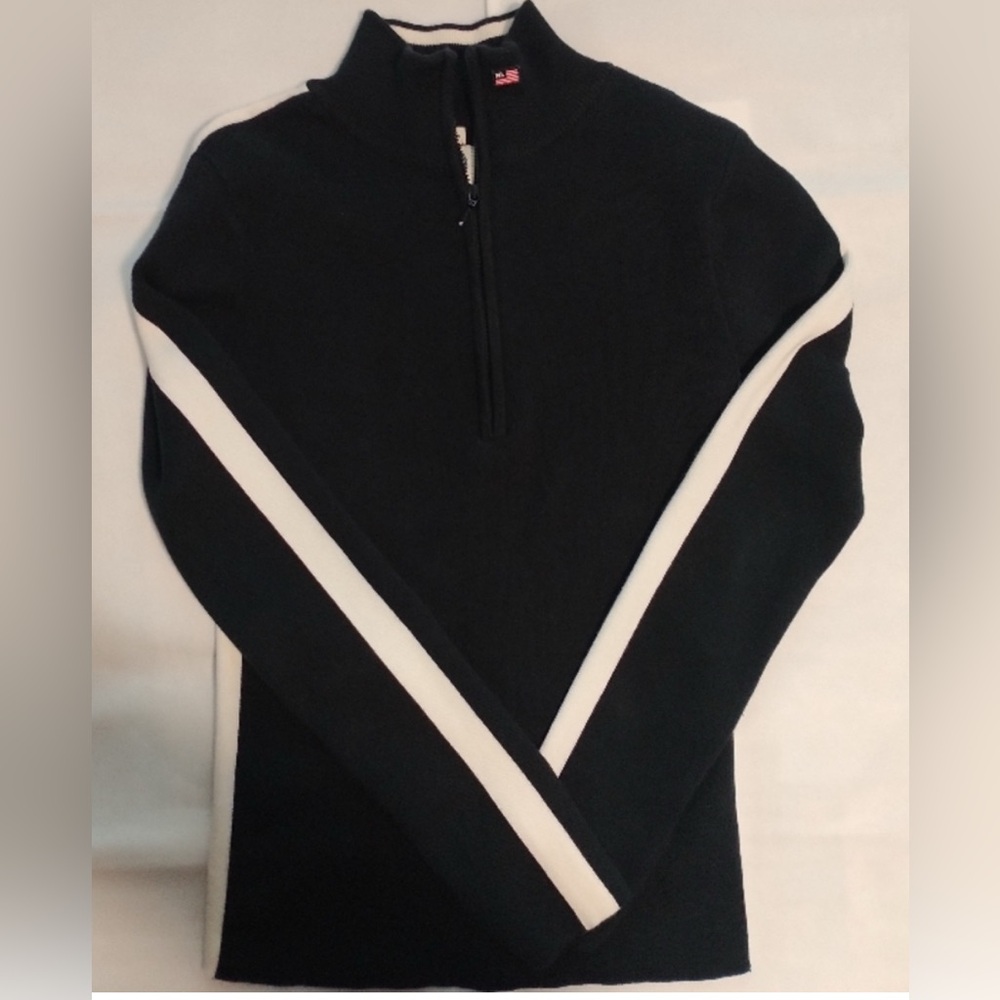 Polo Jeans Co Ralph Lauren Black Half-Zip Sweater White Stripe Small